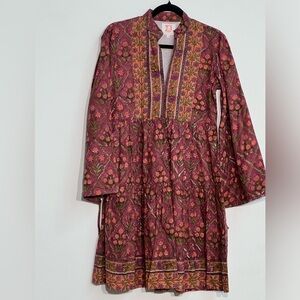 Victoria Dunn Burgundy and Gold Floral Mini Dress